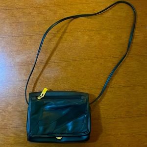 Vintage 90’s Black Leather Patchwork Design.  Small Crossbody bag